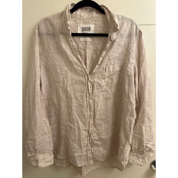 Grayson Linen Button Up Shirt Beige Long Sleeve Coastal Grandma Minimalist Large - Picture 2 of 7